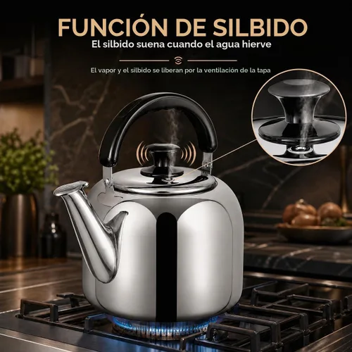 Vista 6 de Tetera Silbante para Estufa, de Grado Alimentario de Acero Inoxidable 316, Hervidor de Agua Rápido, Tetera de Cocina con Mango Ergonómico, Capacidad