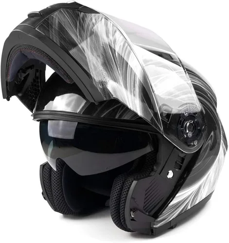 Vista 8 de Casco de motocicleta modular para adultos DOT con anteojos de sol retráctiles de cara completa abatibles Typhoon TH158