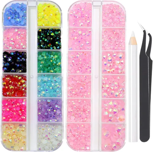 Vista 24 de 3520 diamantes de imitación de uñas color dorado champán para uñas, multiformas con parte trasera plana, diamantes de imitación redondos