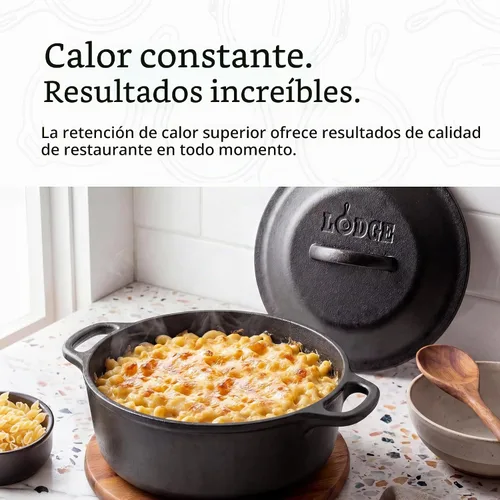 Vista 3 de Lodge - Horno holandés de hierro fundido con asa de bucle, apto para horno, 2 cuartos de galón