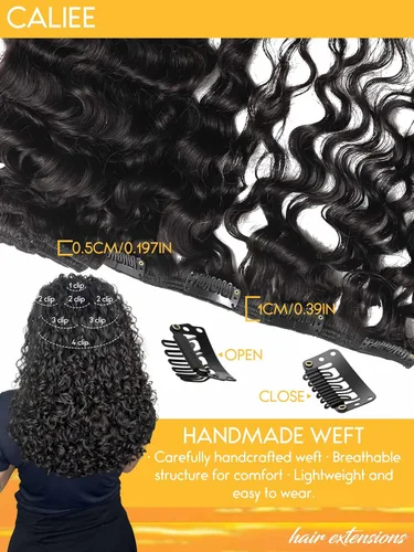 Vista 6 de Extensiones de cabello humano Remy rizado birmano con clip, color negro #1B Natural negro