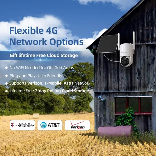 Vista 3 de Cámara de seguridad celular 4G LTE, cámara de seguridad sin WiFi, cámara solar de 2.5K para exteriores inalámbrica, vista en vivo de 360°, foco