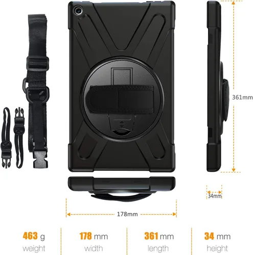 Vista 9 de Funda Fire HD 10 2019/2018/2017, resistente a prueba de golpes, resistente, funda protectora de alto impacto con soporte para correa de mano