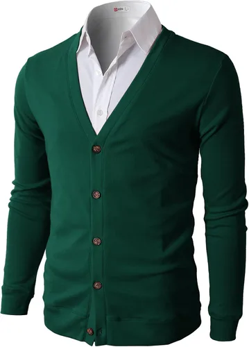 Vista 16 de H2H Cárdigans casuales ajustados para hombre, cuello en V, diseño básico, manga larga, con botones Gris