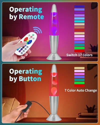 Vista 4 de Lámpara de Movimiento Líquida de 17 Colores con Control Remoto: Luz Nocturna LED de 34.3 cm para Niños y Adultos - Lámpara de Mesa Relajante