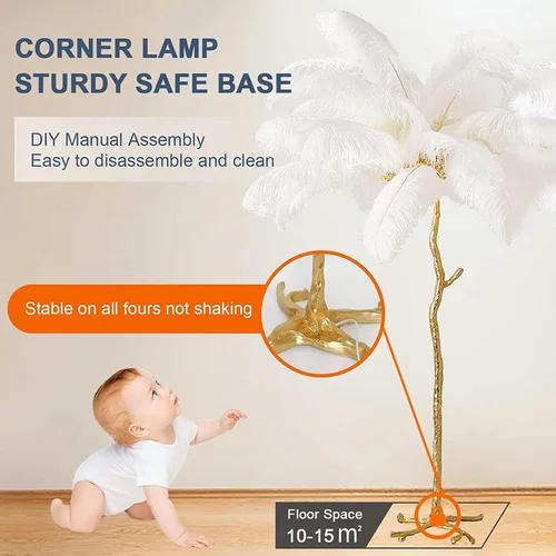 Vista 5 de Lámpara de Pie Natural de Pluma de Avestruz, Lámpara de Pie LED Moderna Regulable, Lámpara de Rincón Romántica de Princesa para Dormitorio