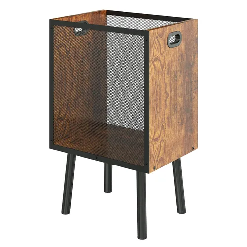 Vista 10 de Huxitocan - Cubo de basura retro para oficina, combinación de hierro y madera para dormitorio, cesta de basura rectangular con asa, diseño