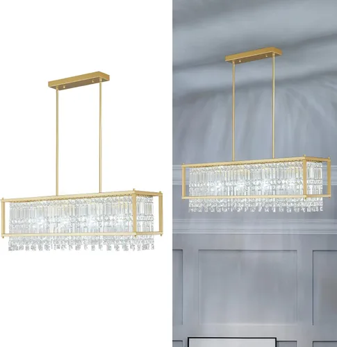 Vista 28 de LMQNINE Modernas lámparas colgantes negras para isla de cocina, lámpara de araña de cristal, iluminación colgante ajustable de granja para comedor