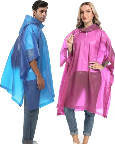 Vista 44 de Ponchos de lluvia reutilizables con capucha con cordón para adultos, abrigo de lluvia grueso impermeable, 2 paquetes