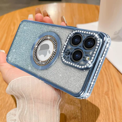 Vista 12 de Losin Funda magnética compatible con iPhone 15 Pro Max con purpurina compatible con MagSafe Funda de lujo con diamantes de imitación con logotipo