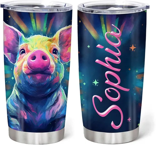 Vista 17 de Hyturtle Regalos personalizados para los amantes de los cerdos – Pigs Are My Spirit Animal vaso de acero inoxidable con nombre personalizado de 20
