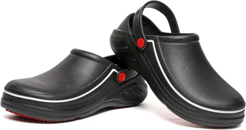Vista 7 de Zapatos de trabajo de seguridad antideslizantes para hombres y mujeres, para enfermería de jardín, resistentes al agua, para cocina, chef, Negro, 9