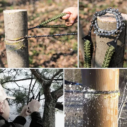 Vista 5 de Sierra de bolsillo con mango de paracord de 36 pulgadas, sierra de mano de cadena larga de 16 dientes, corte rápido de madera y árboles