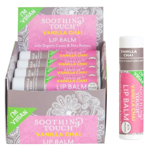 Vista 3 de Soothing Touch, Bálsamo labial, vegano, Vanl Chai, 12 en una caja Net WT.25 OZ (0.25 oz)