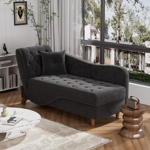 Vista 11 de Tumbona de terciopelo para interiores con almacenamiento para sala de estar Blanco beige