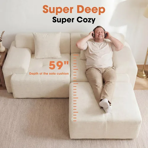 Vista 2 de Sofá modular de 84 pulgadas, sofá sin hueso de asiento profundo de Beige