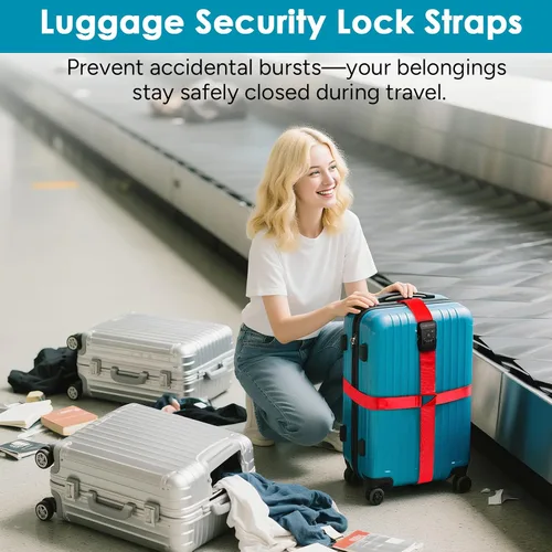 Vista 3 de Travel Inspira - Correas para equipaje aprobadas por la TSA - Cinturón para maletas de longitud ajustable con candado de combinación de 3 dígitos