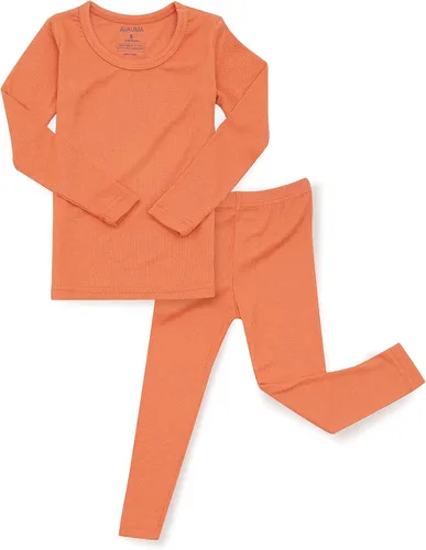 Vista 15 de AVAUMA Conjunto de pijama para bebés, niños y niñas, ajuste ceñido, con nervaduras, ropa de dormir para el estilo de vida diario Negro/Azul