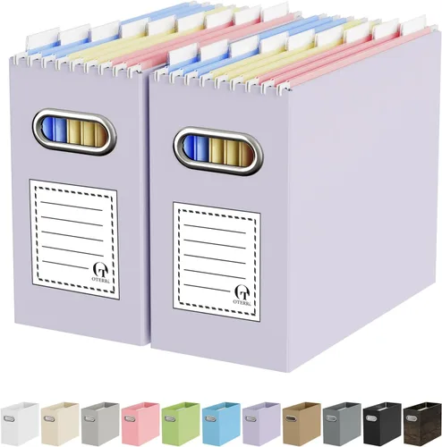 Vista 36 de Oterri Caja Organizadora de Archivos de Cartón para Carpetas Colgantes Tamaño Carta, Caja de Archivos para Escritorio de Computadora, Archivador