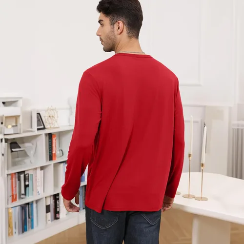 Vista 4 de Lexiart Camisas Henley de manga larga para hombre, ajustadas, básicas, sin botones, con solapa de botón y bolsillo, camisas lisas con cuello en V