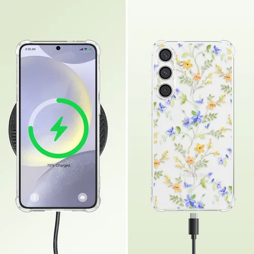 Vista 5 de ZTOFERA Funda transparente para Samsung Galaxy S24 con bonito patrón de flores para mujeres y niñas, funda protectora a prueba de golpes, delgada