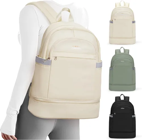 Vista 11 de coofay Mochila de gimnasio para mujer, bolsa de gimnasio con compartimento beige (A-Beige)