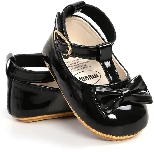 Vista 4 de Zapatos planos de vestir Mary Jane para niñas y bebés, zapatos de vestir para niños pequeños, con lazo y suela de goma suave