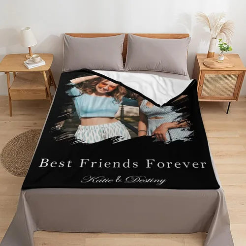 Vista 3 de D-Story Manta personalizada con fotos, texto, Manta personalizada con imagen, texto o fotos para mejores amigas, hermanas, regalos para cumpleaños