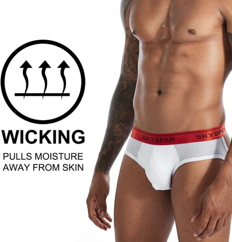 Vista 2 de SKYSPER Jockstrap de malla transpirable de algodón Jock Strap para hombre, ropa interior atlética, partidarios atléticos para hombres