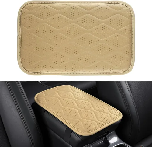 Vista 16 de Amiss Funda para consola central de automóvil, cojín de reposabrazos de automóvil de cuero mejorado con 2 bolsillos de almacenamiento, almohadilla