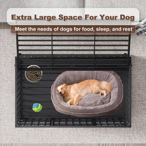 Vista 6 de Snuowu Jaula para perros de alta resistencia de 42 pulgadas con ruedas, jaula indestructible a prueba de escapes para perros grandes, extragrande