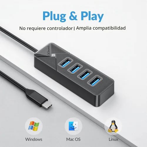 Vista 6 de GiGimundo Hub USB C de 4 puertos para laptop, adaptador multipuerto USB C a USB Hub transferencia de 5 Gbps, divisor USB C para laptop, MacBook Negro