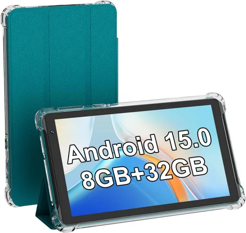 Vista 9 de Tablet Android 15 Tablets con funda 7 pulgadas, 8GB RAM, 32GB ROM soporte 1TB Expandir PC Tablet PC, procesador de cuatro núcleos, pantalla táctil