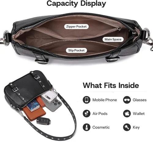 Vista 5 de Y2K - Bolso de hombro pequeño para mujer, estilo punk, con tachuelas