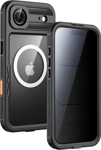 Vista 35 de Lanhiem Funda magnética impermeable para iPhone 16, protector de pantalla de privacidad integrado, compatible con MagSafe, funda antiespía de cuerpo