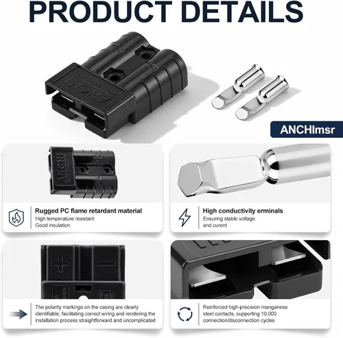 Vista 4 de Conector de alimentación de 50 amperios, desconexión rápida de 50 A, 600 V, 2 pares (4 unidades) para conector de batería de 50 amperios