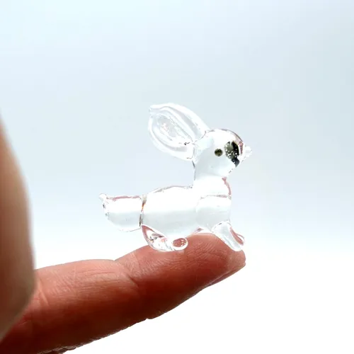 Vista 9 de Micro figuras de conejo de vidrio soplado a mano, animales, regalo coleccionable para decoración del hogar (negro rosa)