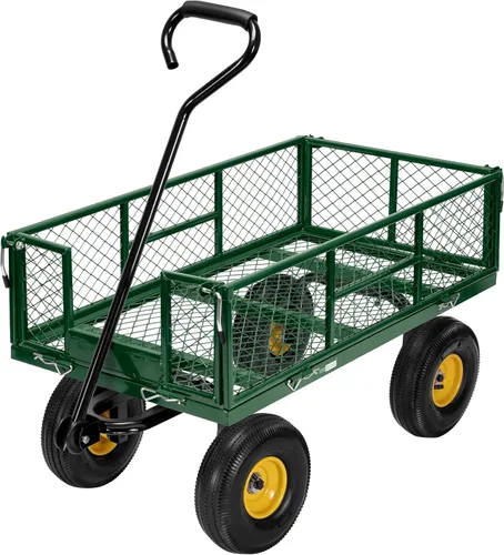 Vista 10 de VIVOHOME Carrito de jardín de acero de malla de alta resistencia de 880 libras de capacidad, vagón utilitario plegable con lados extraíbles y ruedas