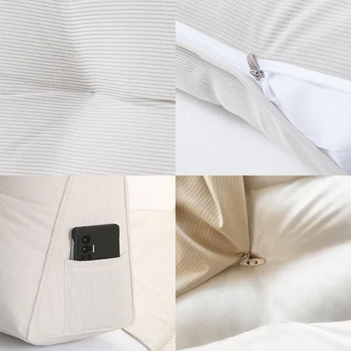 Vista 5 de Almohada de cuña triangular única para cabecero, almohada triangular de lectura para sentarse en la cama, almohada de cuña para cabecero para Beige