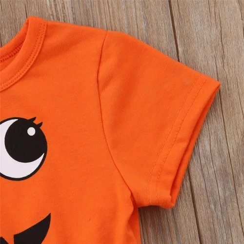 Vista 8 de Vestido de princesa de Halloween para niña, diseño de calabaza, sonrisas de calabaza, lunares, falda de tul con lazo, vestidos de fiesta