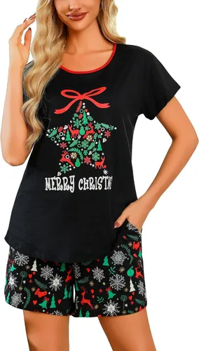 Vista 33 de ENJOYNIGHT - Conjunto de pantalones cortos de pijama para mujer, pijamas de algodón para verano, ropa de dormir con bolsillos Negro