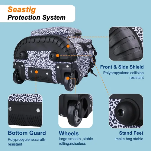 Vista 5 de seastig Mochila con ruedas de 18 pulgadas, mochila con ruedas, mochila para computadora portátil, mochila para adultos, niños, viaje escolar