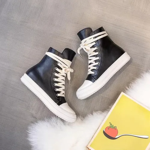 Vista 2 de IMPREMEY Zapatos deportivos de piel sintética con cordones para mujer, con suela gruesa y cremallera, zapatos de moda para caminar