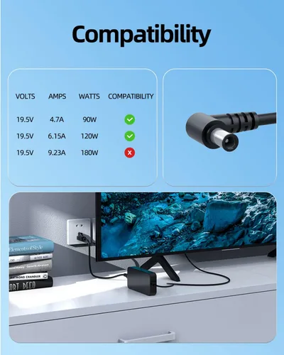 Vista 2 de Superer Cable de alimentación de 120 W 19.5 V apto para Sony BRAVIA TV XBR-43X800H XBR-49X800H XBR-49X800G XBR43X800H XBR49X800H XBR49X800G X800H 43