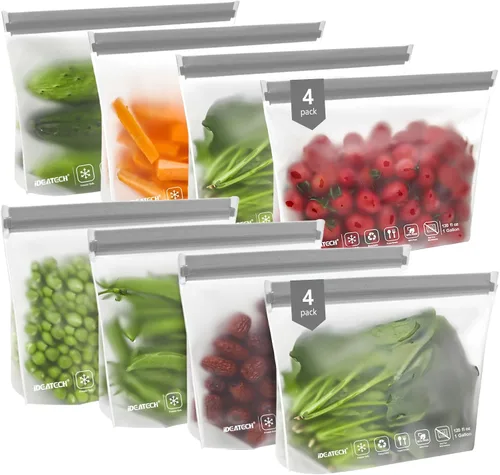 Vista 8 de IDEATECH Paquete de 12 bolsas de almacenamiento de alimentos aptas para lavavajillas, bolsas de congelador sin BPA, bolsas reutilizables