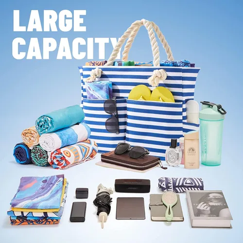 Vista 8 de Bolsas de playa extra grandes, impermeables, a prueba de arena, para vacaciones de verano imprescindibles
