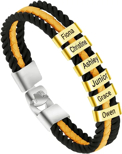 Vista 68 de Pulseras de cuero personalizadas para hombre con 1-6 nombres, pulsera trenzada personalizada con cuentas para papá, marido, día del padre, San