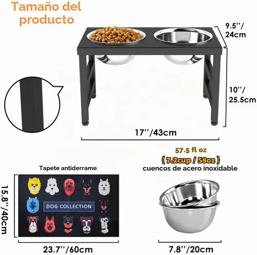 Vista 5 de ADENGL Cuenco elevado de metal para perros, soporte elevado para comedero de perros de 10" de alto con 2 cuencos de acero inoxidable de 42oz