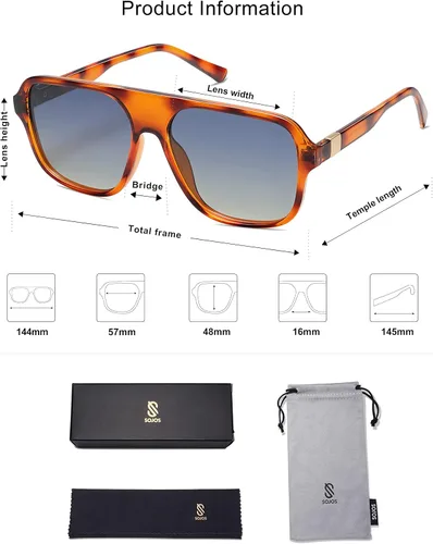 Vista 5 de SOJOS Gafas de sol polarizadas de aviador retro para mujer para hombre vintage cuadradas de los años 70 clásicas UV400 SJ222