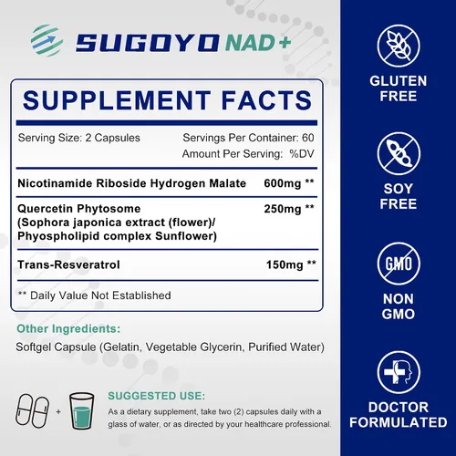 Vista 4 de Suplemento NAD+ de 1000 mg de nicotinamida liposomal ribósido mejorado con resveratrol y quercetina, antienvejecimiento y refuerzo de energía